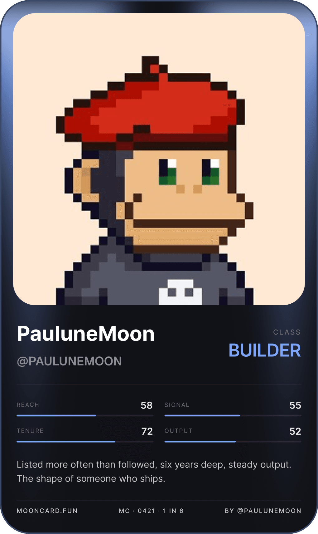 Mooncard for @paulunemoon, class Builder